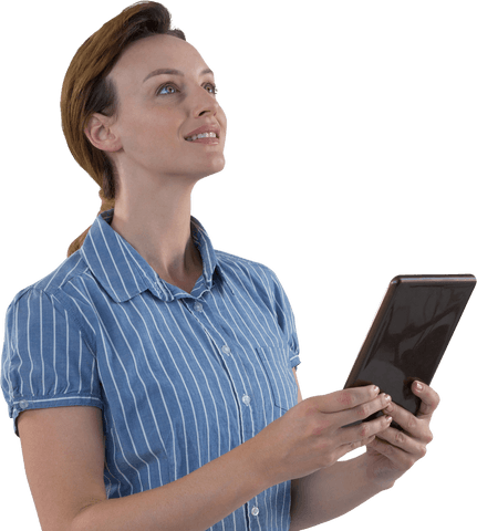 Caucasian Woman Holding Tablet on Transparent Background - Download Free Stock Videos Pikwizard.com
