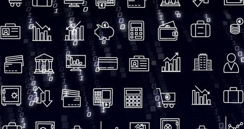 Digital Finance Icons with Binary Code Background - Download Free Stock Images Pikwizard.com