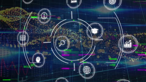 Futuristic User Interface with Digital Technology Icons Overlay