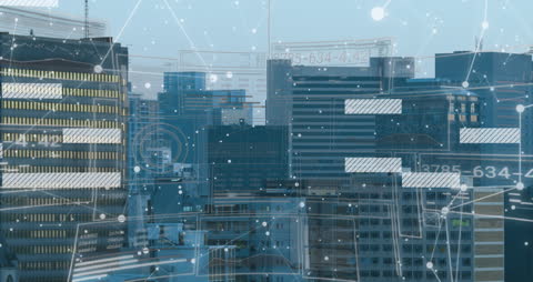 Tech Overlay on High-Rise Skyline Visualizing Big Data Interaction