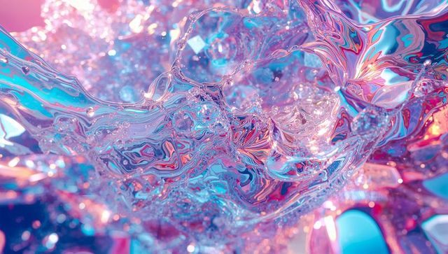 Abstract Digital Glass Swirls with Luminescent Bubbles and Sparkles