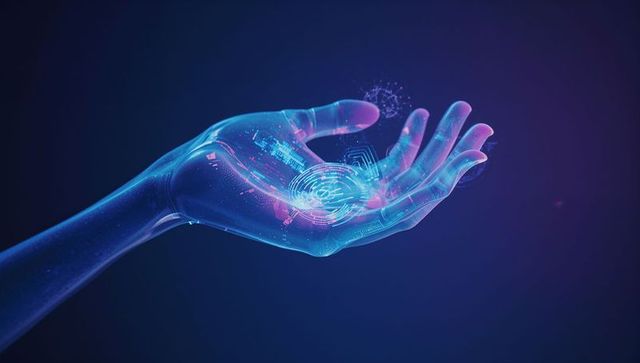 Futuristic Digital Hand Emitting Cybernetic Glow in Virtual Space