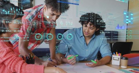 Innovative Team Collaboration with Futuristic Data Analytics Interface