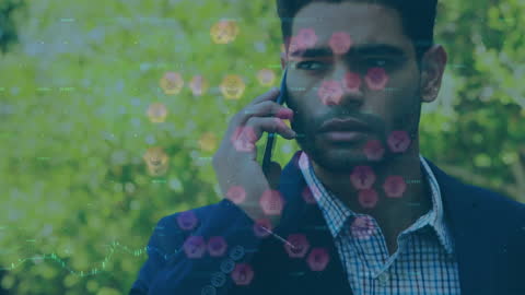 Businessman Communicating Concept with Virtual Data Overlay