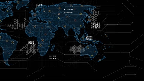 Digital World Map Showing Global Data Processing Analysis