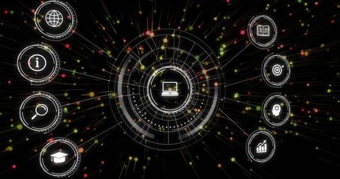 futuristic digital network connection with virtual icons overlay - Download Free Stock Images Pikwizard.com