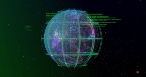 Futuristic Wireframe Globe with Cyber Network and Digital Nodes