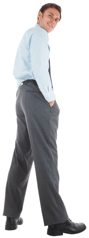 Transparent Happy Businessman Standing Hands in Pockets