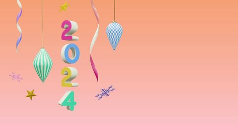 2024 New Year Festive Decorations on Pink Background