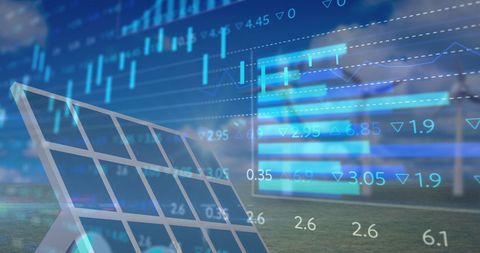 Financial Data Overlaid on Renewable Energy Landscape - Download Free Stock Images Pikwizard.com