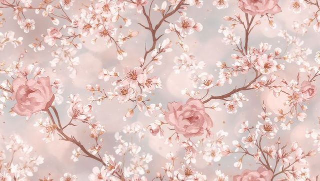 Vintage rose and cherry blossom seamless pattern featuring soft pastel watercolor for fabric