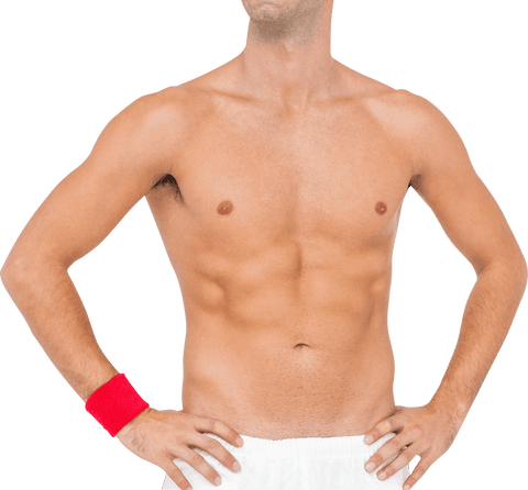 Transparent Midsection Male Athlete with Hands on Hips and Red Wristband