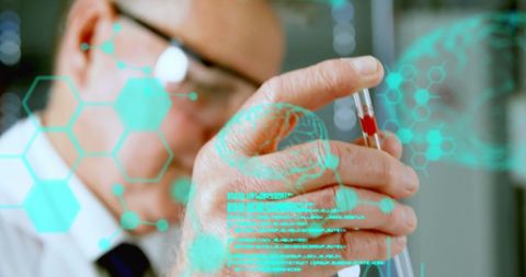 scientist analyzing blood sample with digital overlay - Download Free Stock Images Pikwizard.com