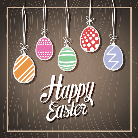 Happy Easter Wishes with Hanging Decorative Eggs on Transparent Background