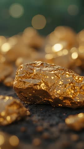 Racking Camera Bringing Gold Nugget into Focus on Dark Soil Vertical Macro Video