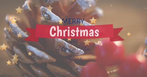 Festive Christmas Banner with Pine Cones and Falling Stars