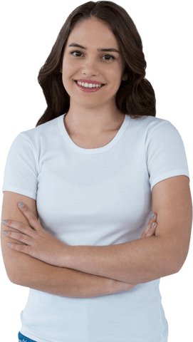 Confident Woman Smiling with Arms Crossed on Transparent Background