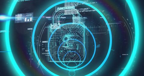 Cybersecurity Concept with Digital Padlock and Data Holograms - Download Free Stock Images Pikwizard.com