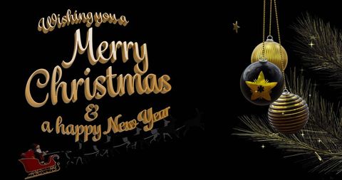 Elegant Merry Christmas and Happy New Year Greeting Card with Gold Decorations