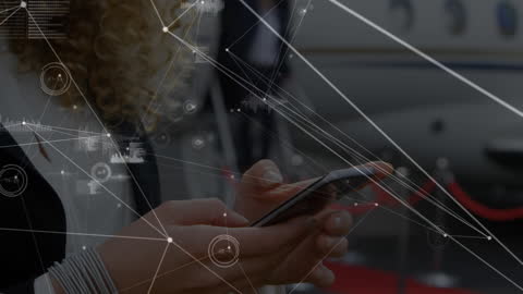 Businesswoman Using Smartphone with Digital Connections Overlay
