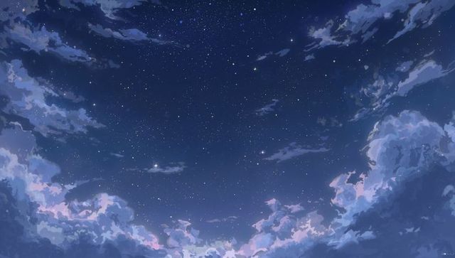 Dreamlike Night Sky with Twinkling Stars and Pastel Clouds Framing Horizon
