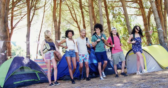 Young Adults Enjoying Camping Trip in Forest, Embracing Nature - Download Free Stock Images Pikwizard.com