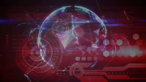 Futuristic Digital Interface with World Map Overlay