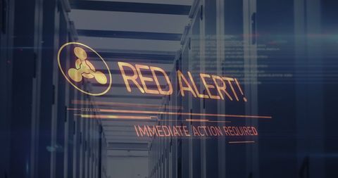 Red alert warning overlay on data servers