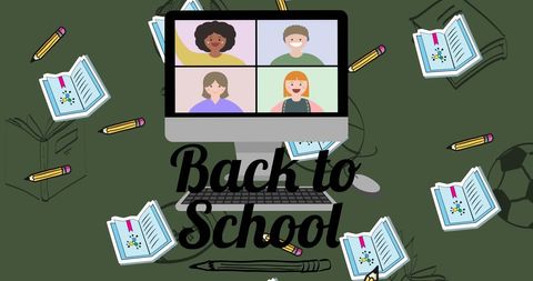 Virtual back to school during pandemic with educational icons