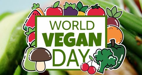 World Vegan Day Celebration with Fresh Produce and Icons