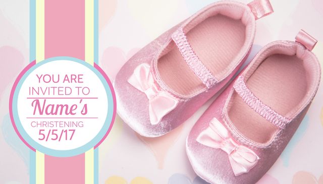 Pink Baby Shoes Invitation Template for Christening or Baby Shower - Download Free Stock Templates Pikwizard.com