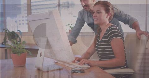 Business Colleagues Collaborating on Data Analysis at Computer - Download Free Stock Images Pikwizard.com