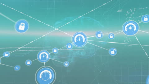 Digital Data Network with Security Icons Animation