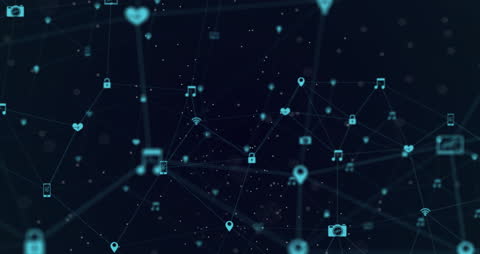 Digital Network of Connection Icons on Dark Background
