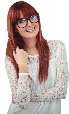 Smiling Hipster Woman with Glasses on Transparent Background