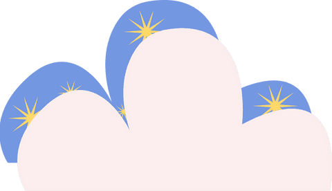Transparent cloud design with fantasy starbursts on blue