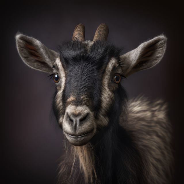 Close up of cute pygmy goat, created using generative ai technology. Animal, nature, beauty in nature and wildlife concept digitally generated image.