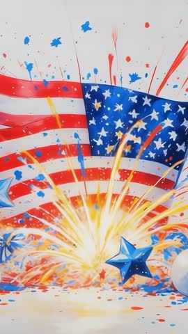 Explosive Independence Day Celebration Igniting American Flag with Confetti Vertical Video