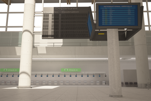 Transparent Airport Terminal with Check-in Desks and Departure Panel - Download Free Stock Videos Pikwizard.com