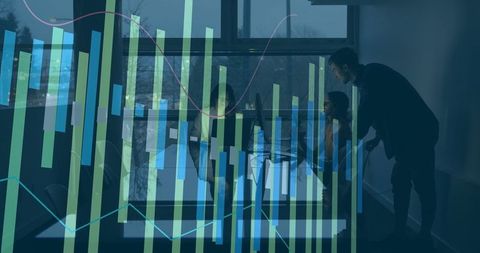 Team Analyzing Financial Data on Transparent Screen Interface
