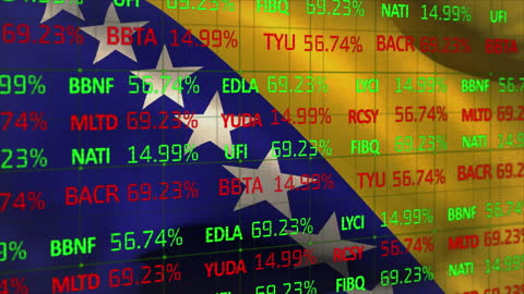 Financial Data over Flag Background Illustrating Global Economy
