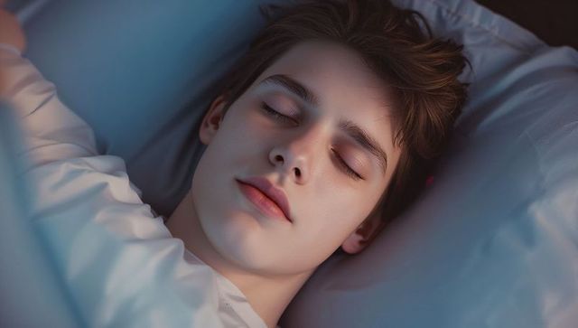 Peaceful restful sleep of adolescent in bedroom at night