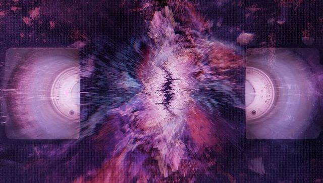 Abstract cyberpunk explosion with cassette binarization