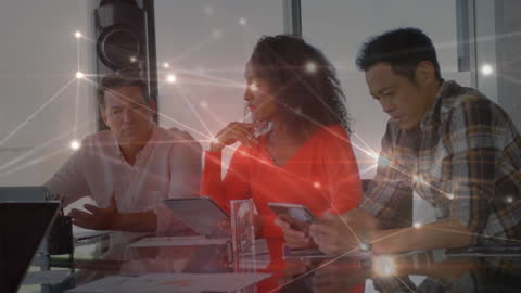 Diverse Team Collaborating with Digital Connections Overlay