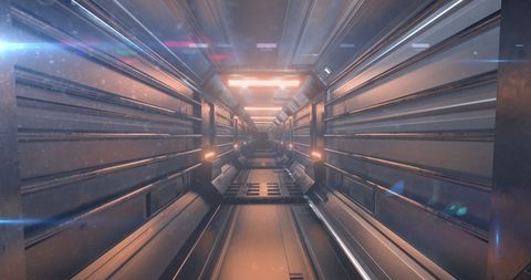 Futuristic industrial tunnel with geometric patterns