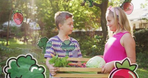 Joyful Siblings Celebrating National Vegetarian Week with Fresh Vegetables