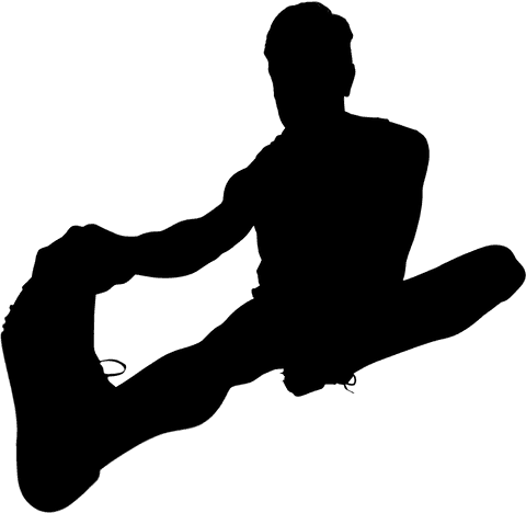 Athlete silhouette stretching on transparent background