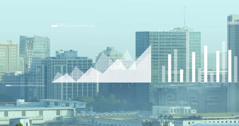 Financial Data Analytics Over Cityscape Skyline