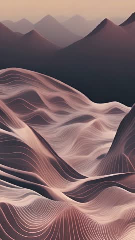 Flowing Pastel Waves Shifting Over Dark Mountain Peaks Vertical Abstract Motion Loop