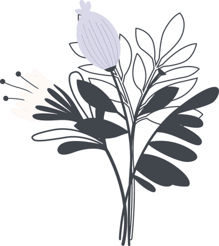 Transparent Illustration of Grey Flowers and Leaves